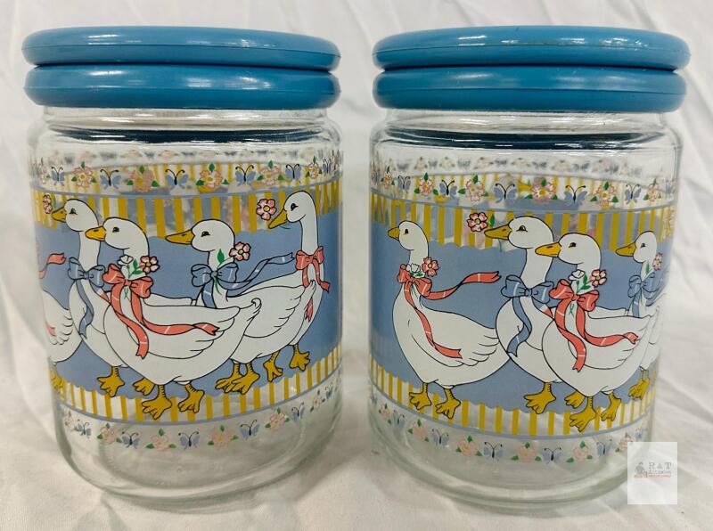 Vintage B&D Blue Goose Glass Kitchen Canister Jars, 2-Pack, 32 oz, 80'S