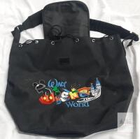 Disney Parks Walt Disney World Black Embroidered Drawstring Backpack with Front Zipper Pocket