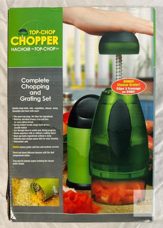 Top-Chop Manual Food Chopper and Grating Set with 4-Cup Capacity and Stainless Steel Blades- NEW CONDITION