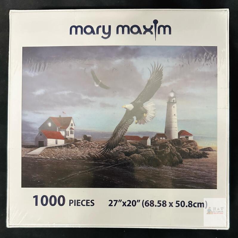 Mary Maxim 1000 Piece Jigsaw Puzzle - Bald Eagle & Lighthouse, 27"x20", Sealed, 14+ Age