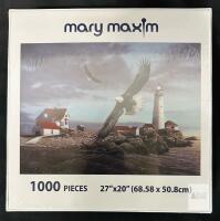 Mary Maxim 1000 Piece Jigsaw Puzzle - Bald Eagle & Lighthouse, 27"x20", Sealed, 14+ Age