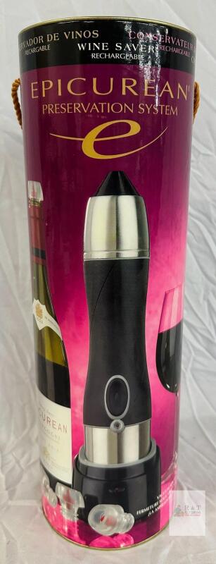 Epicurean EPS Wine Saver - Rechargeable Vacuum Preserver with 2 Stoppers NEW
