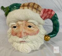 Fitz and Floyd Santa Face Pitcher 1992, Patchwork Hat, Ceramic, Taiwan, 7" Hand Painted