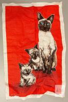 Ulster Irish Pure Linen Siamese Cat Tea Towel, Red, 20X31 in, Vintage Collectible