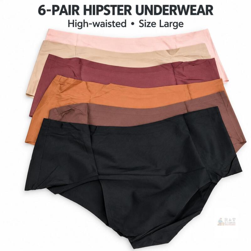 New 6-Pack High-Waisted Hipster Underwear, Size Large