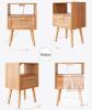 new Aobafuir Nightstand with Charging Station, Rattan Drawer, Open Shelf, Light Wood Finish - 2