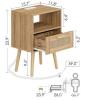 new Aobafuir Nightstand with Charging Station, Rattan Drawer, Open Shelf, Light Wood Finish - 3