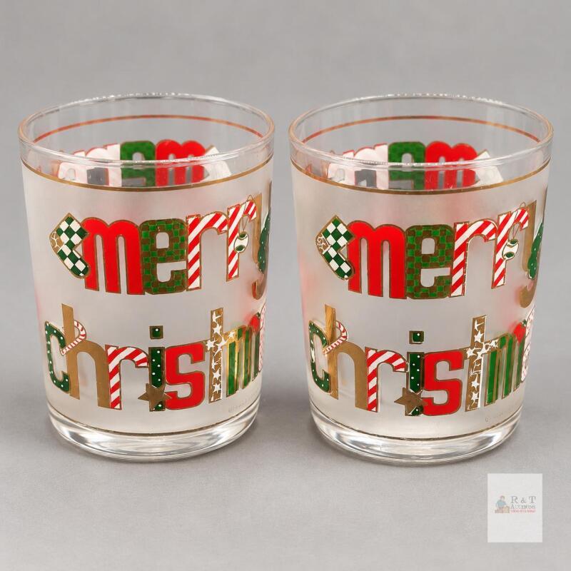 Pair of Culver &ldquo;Merry Christmas&rdquo; Glass Tumblers
