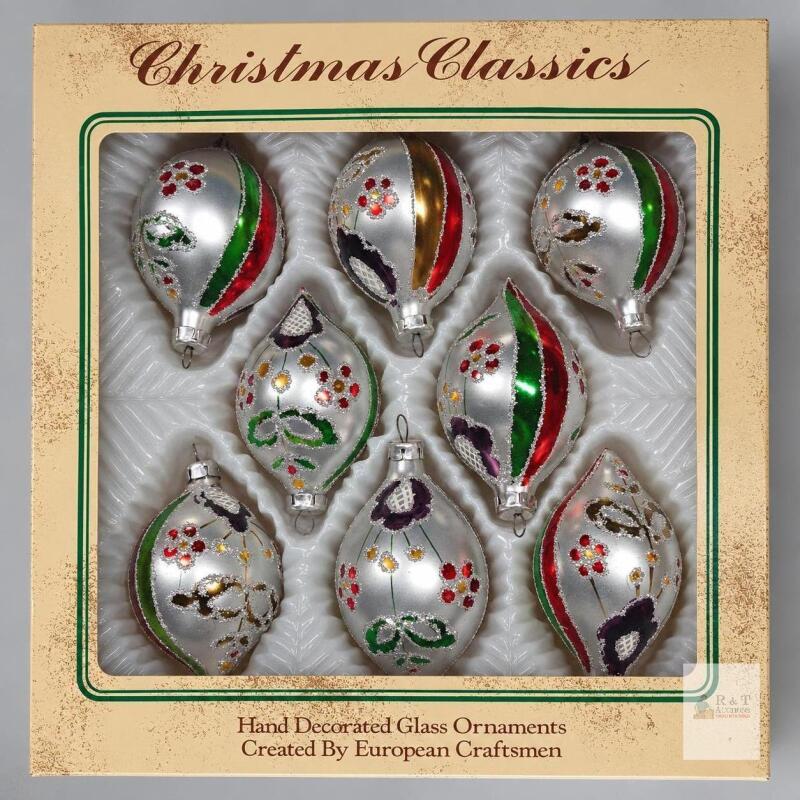 Boxed Set of 8 Christmas Classics Glass Teardrop Ornaments