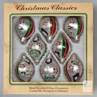 Boxed Set of 8 Christmas Classics Glass Teardrop Ornaments