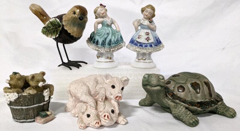 Decorative Figure Fun: With Vintage Stone Critters & 2 Vintafe Ceramic Girls Made in Japan + More!