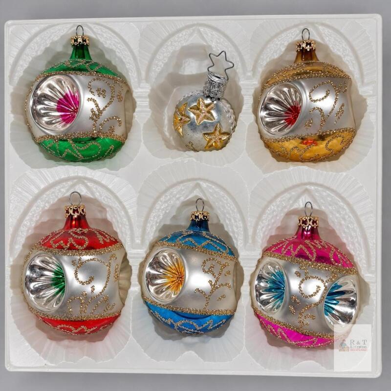 Lot of 6 Glass Christmas Ornaments &ndash; Five Reflectors & One Gold-Star Design