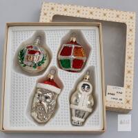 Boxed Set of 4 Figural & Decorated Glass Christmas Ornaments