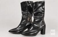 New Black Tall Zip-Side Boots with Block Heels &ndash; Size 40