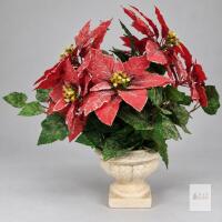 Frosted Red Poinsettia Arrangement in Cream Pedestal Urn