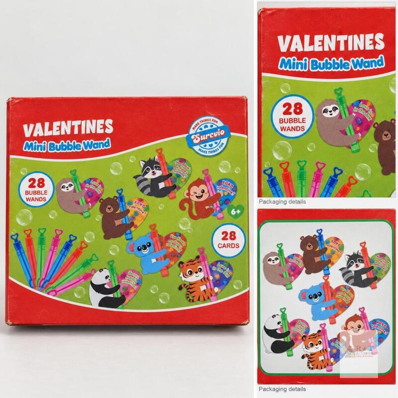 New Valentine Mini Bubble Wand Set &ndash; Box Marked 28 Wands & 28 Cards