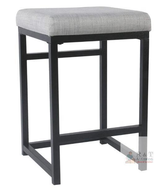 NEW HomePop Open Back Metal 24" Counter Stool, Light Gray Seat, Black Frame