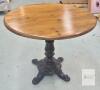 Round Pedestal Bistro Table with Ornate Cast Iron Base and Wooden Top