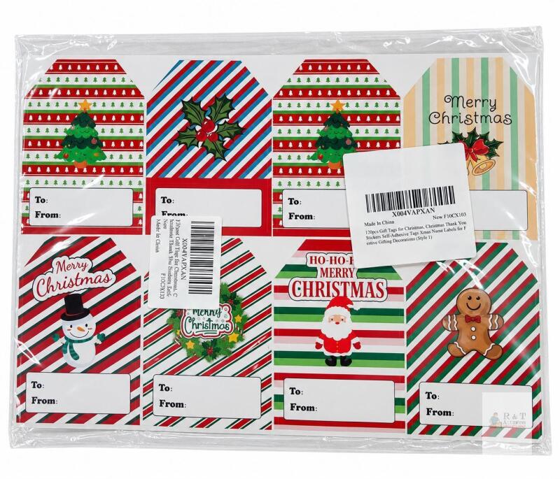 New 120 Christmas Self-Adhesive Gift Tags &ndash; Assorted Holiday Designs