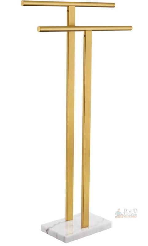 NEW KOKOSIRI Gold Stainless Steel 2-Tier Freestanding Towel Rack, Marble Base, 38x20 in, THS0005-BG
