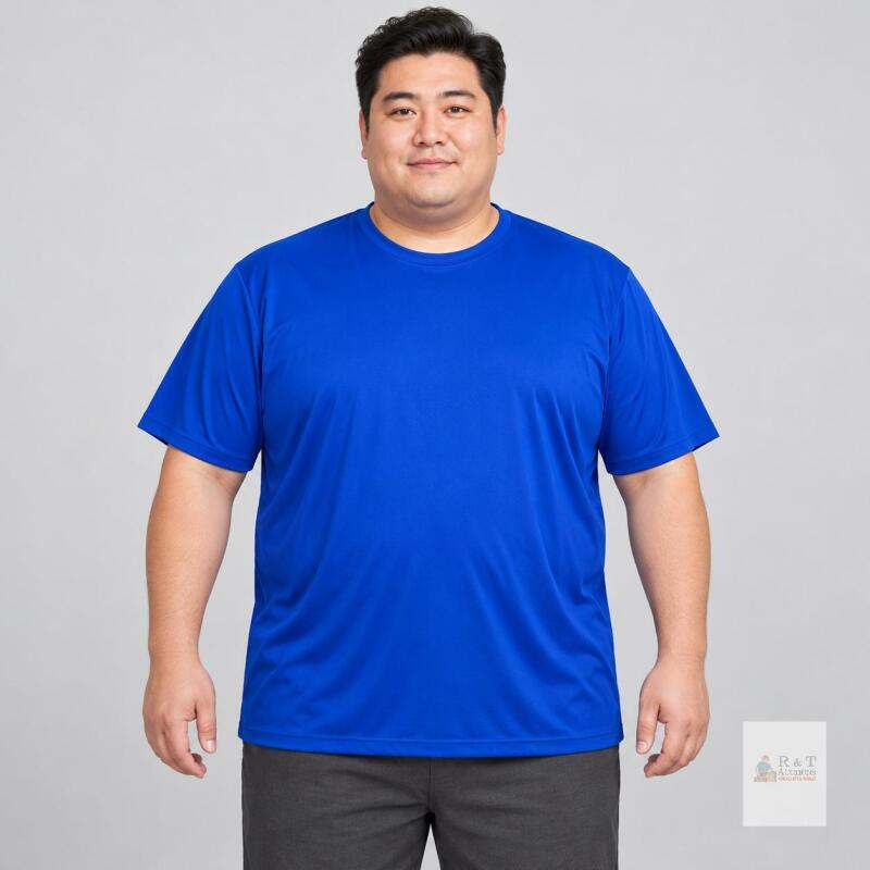 NEW 4XL Blue 100% Polyester Short Sleeve T-Shirt,