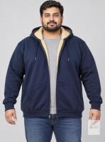 NEW 3XL Navy Blue Hooded Zip-Up Jacket with Sherpa Fleece Lining, Kangaroo Pockets, Winter Warmth