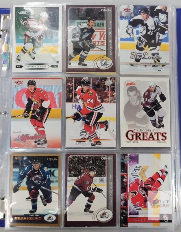 1990 - 2007 NHL Hockey Trading Card Singles . OPC , Fleer , UD , Topps . 450+ Trading Cards in Binder