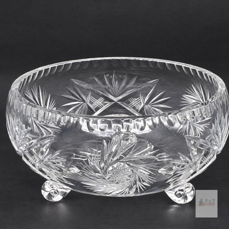 Clear Footed Glass Bowl with Starburst Pattern