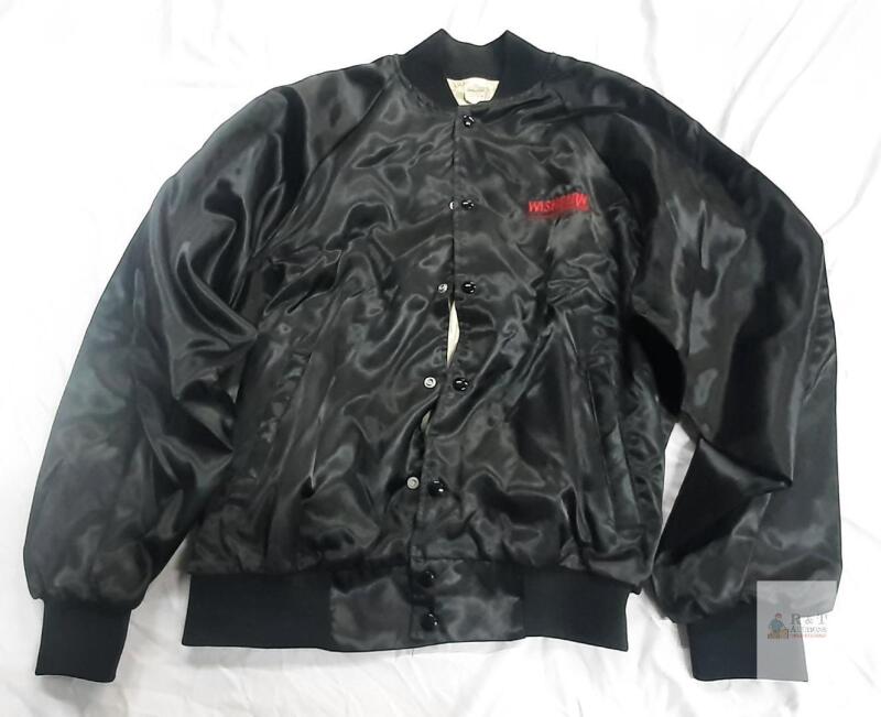 Vintage Washburn Guitars Black Satin Bomber Jacket, Large 42-44, Made in USA, Logo Embroidery