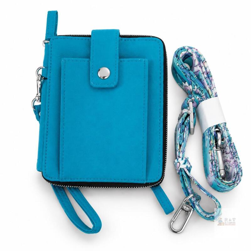 Turquoise Crossbody Phone Wallet with Patterned Strap