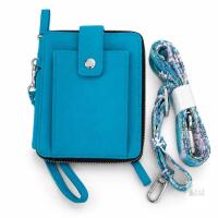 Turquoise Crossbody Phone Wallet with Patterned Strap