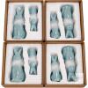 New Blue Ceramic Bunnies with Feather Collars &mdash; 4 Boxed Pairs, 8 Pieces