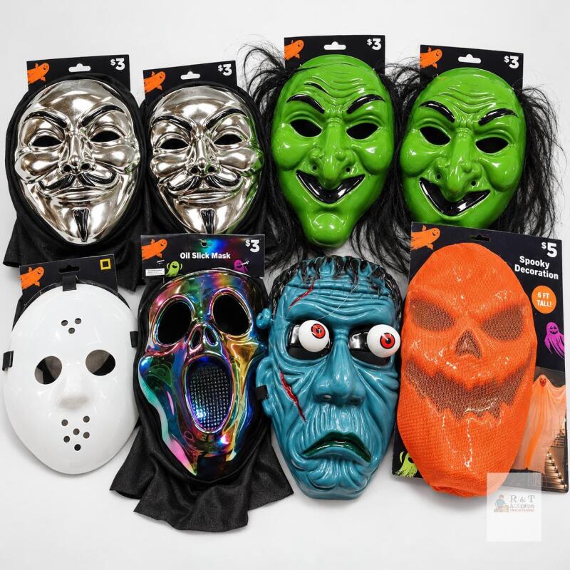 New Halloween Lot &mdash; 7 Masks & 6-Foot Hanging Decoration