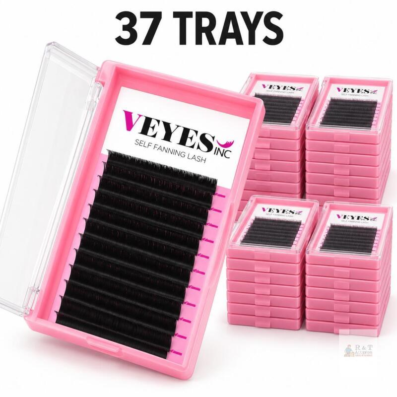 Lot of 37 VEYES INC Easy Fan Lash Extension Trays &ndash; 0.05mm D Curl, 10mm